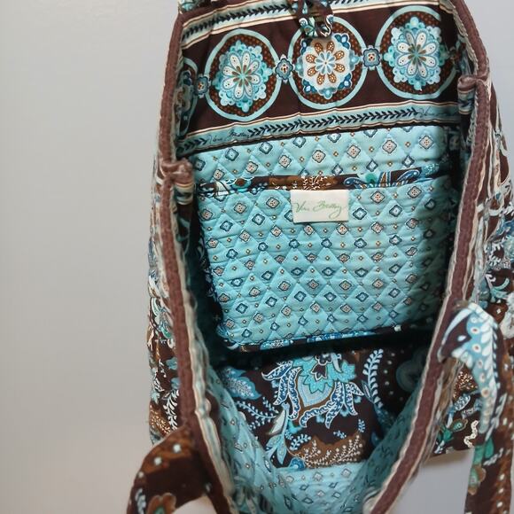 Vera Bradley Java Blue Tote Bag Purse Paisley Print Brown Blue Fabric Handbag - Picture 6 of 9